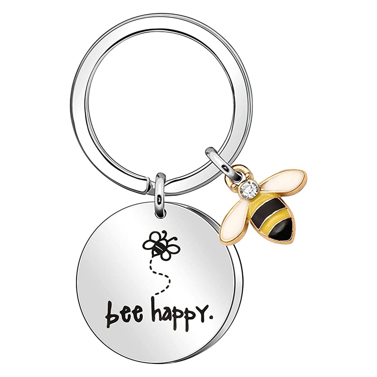 Cusotm Porte-clés en métal pour femme Bee Happy Keyring Keychain Cadeau