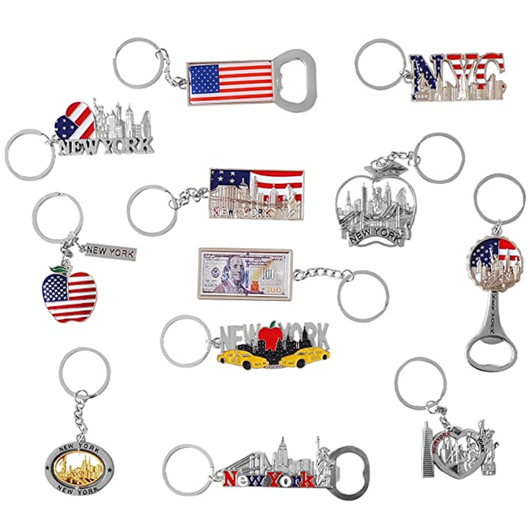 Collectionnez le porte-clés en métal souvenir de NYC avec le porte-clés patriotique du drapeau américain de la statue de la liberté